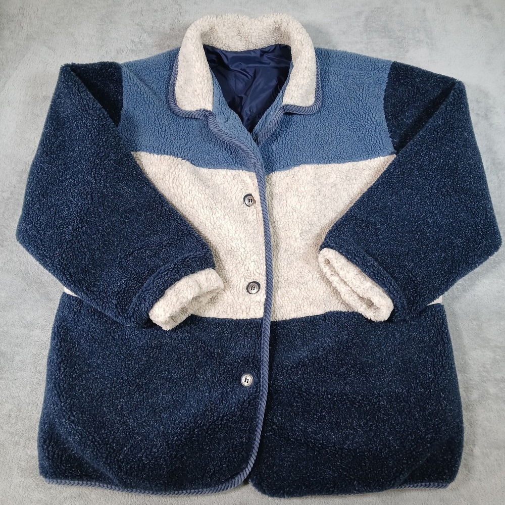 Current Seen Reversible Jacket Women's Large Sherpa Nylon Blue Colorblock 90s